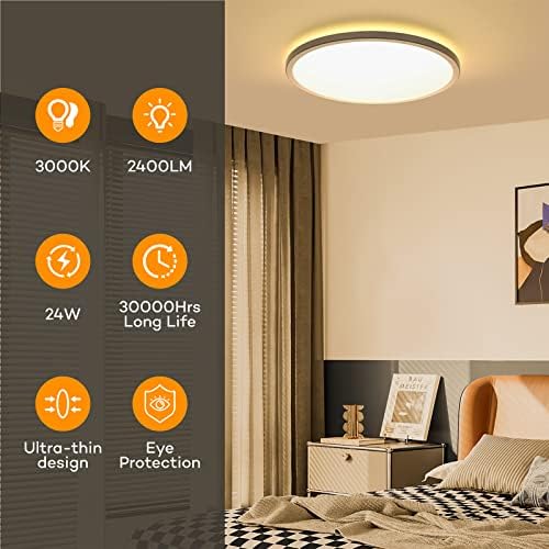 LED süllyeszthető Mennyezeti Lámpa Lámpatest, Annaror 12 Inch Modern Felületre Szerelhető, Kerek Lapos Lámpa, 3000K Meleg Fehér 24W