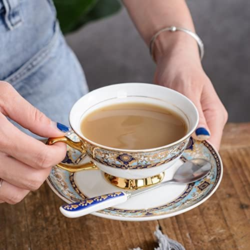 Qabinvoe Kávés Csészét Meghatározott 200Ml Európai Stílusú teáskészlet a porcelán Kanál Bohém Stílus Tea Csésze Ajándék a Család Vagy