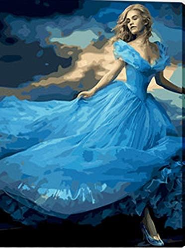 Egy Lány Gyönyörű Kék Ruha Hímzett Vászon A00367 (18CT Mono Deluxe,12 X 15)