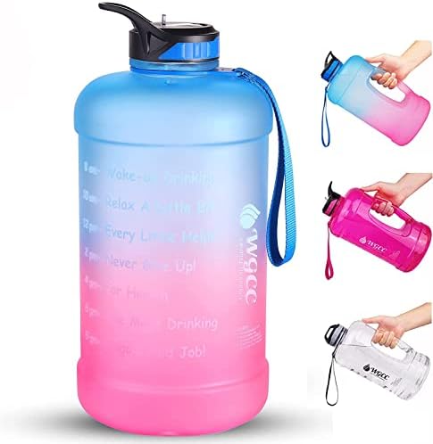 WGCC Egy Gallon Víz Üveg Szalma (128oz), Szivárgásmentes BPA Mentes Motivációs Víz Üveg Időt Jelölő, Újrafelhasználható Nagy Kancsó