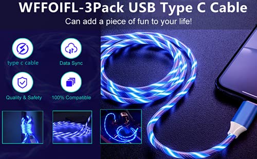 USB-C Típusú Kábel(3-Pack 10ft),WFFOIFL Led világít Töltés USB A-USB C Áramló Felelős Kábel Kompatibilis az Android Samsung Galaxy