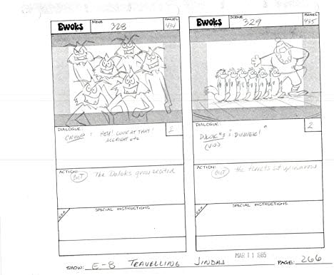 Star Wars Ewokok Eredeti Termelési Storyboard a Lucasfilm pedig Nelvana 1985-6 p266