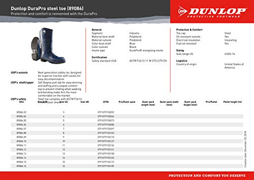 Dunlop 8908613 DURAPRO Csizma Biztonsági Acél Toe, Vízálló Polyblend PVC Anyag, Kényelmes DURAPRO Energetizáló Talpbetét, Könnyű,