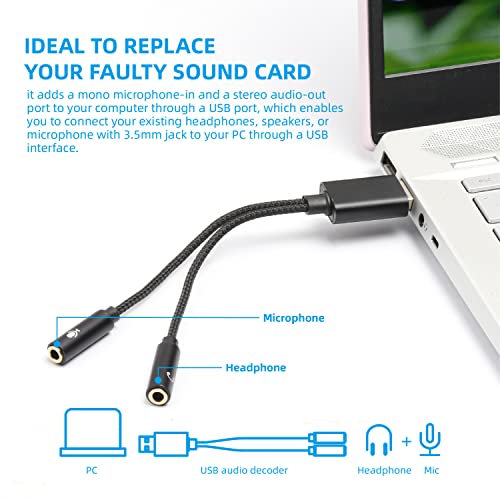 USB Dual 3,5 mm-es Audio Jack Adapter, Mic-Támogatott Fejhallgató Adapter Két Fejhallgató, Hangszóró Laptop, 3-Pólusú 3,5 mm-es Jack