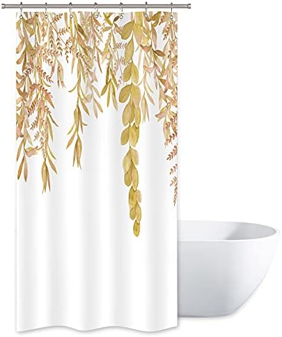 Riyidecor Sárga Levelek Egyetlen Zuhanyzó Függöny 36Wx72H Hüvelyk Esik Eukaliptusz Fürdőszoba Decor Akvarell Őszi Botanikus Növények
