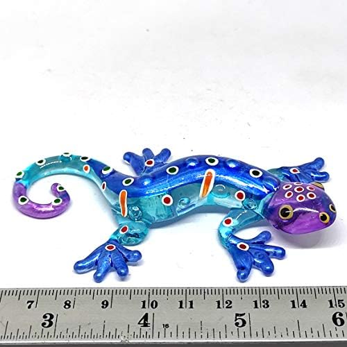 ZOOCRAFT Üveg Gecko Figura Kék Miniatűr Kézzel Fújt Lampwork Állat, Szobor, Dekoráció
