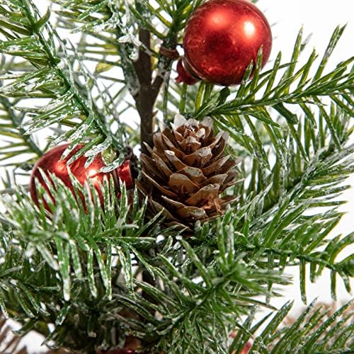 LOHASBEE Mesterséges Mini karácsonyfa, 2PACKS 10 Centis Kis Asztali karácsonyfa Hó Özönlöttek Fenyő Fa, Piros Labdák, meg Toboz az
