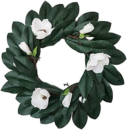 BYMWY 1db Mesterséges Magnolia Lóg Koszorú Fesztivál Garland Fali Dekoráció (Zöld) (Szín : Egy, Méret : 19.65X19.65X5.89in)