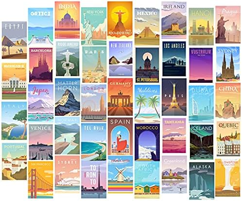 Herzii Nyomatok Vintage Travel Város Plakátok Kollázs Készlet Falra, 44 Db 4x6 Méret - Divatos Városok, Utazási Vintage Poszter Set